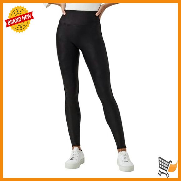 Faux Leather Fleece-Lined Leggings Tummy Control High Waist Shapewear - Picture 3 of 8